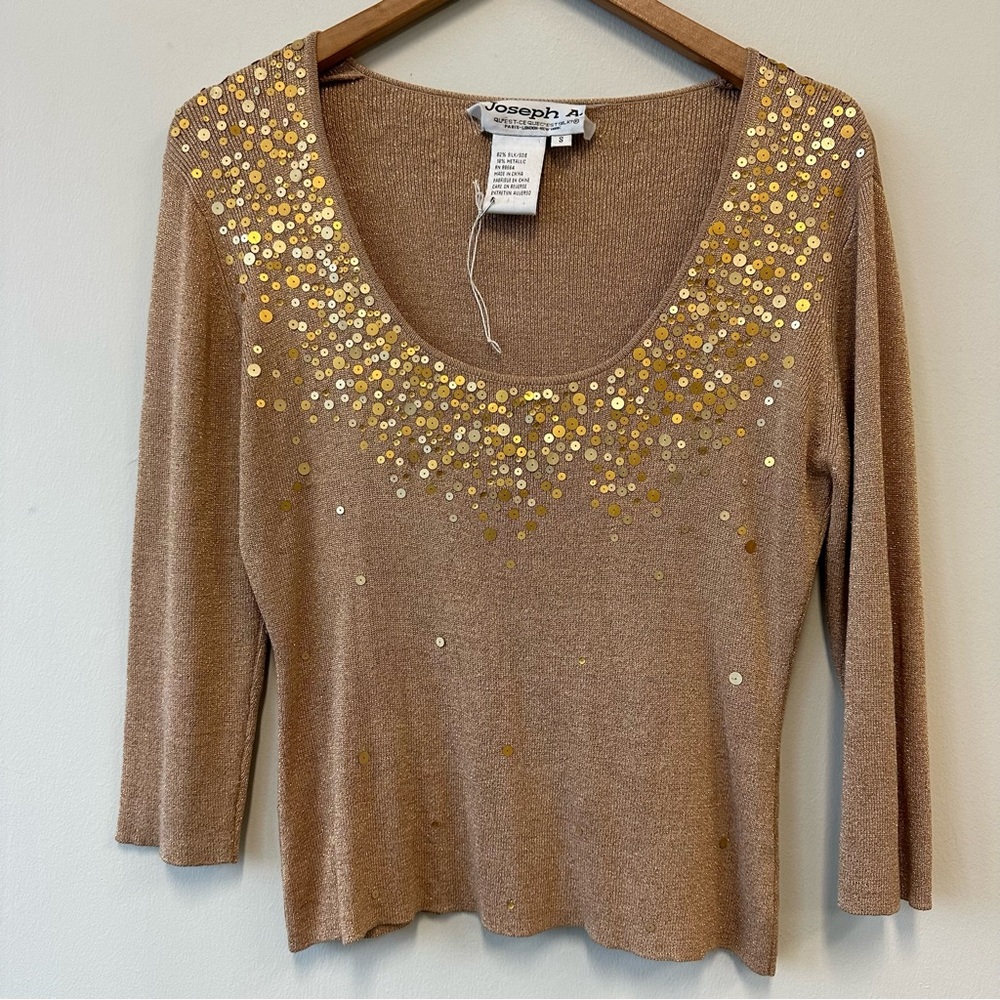 Y2K Joseph A Silk Blend Gold Sequin Women's  Knit Top